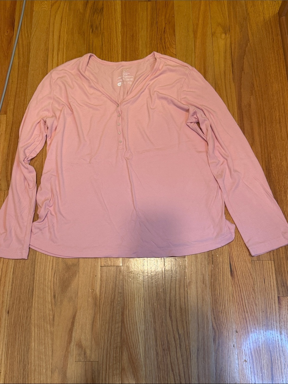 State of Day Women's XL Light Pink Long-Sleeve Ribbed Knit Henley Pajama Top